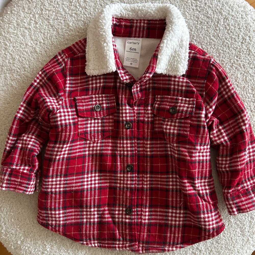 3/15$ Carter's Red and White Button Down Shirt with Cozy Collar